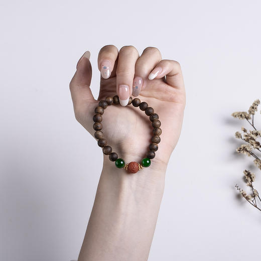 xy0468沉香+碧玉南红回纹珠手串 商品图6