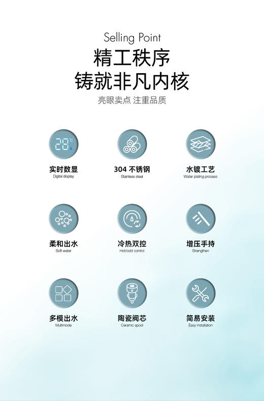 5949天空之境数显四档花洒-奶白 商品图3