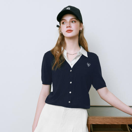 【商场同款】诗凡黎高智感假两件针织衫2025夏新款短袖3G4230861 商品图0