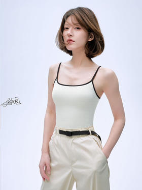 露思同款~官网399！裸感优可丝撞色肌理感吊带女带胸垫文胸内衣二合一背心可外穿打底