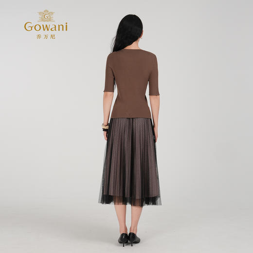 乔万尼新品时尚法式大圆领显瘦修身针织T恤EZ2M122 商品图4