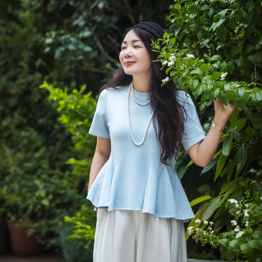 【林栖设计小店】【植物染】荷叶边T恤宽松简约百搭2025秋季新款短袖上衣1952134B 商品图1