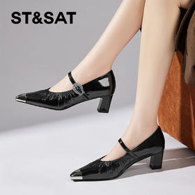 星期六法式气质通勤粗跟单鞋SSD1111E98