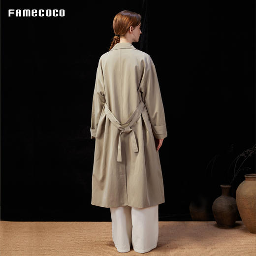 Famecoco范可儿简约通勤长款立领风衣外套宽松慵懒范 FAD1AT010 商品图4