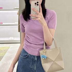 重磅渠道　low丝羊绒针织polo衫　侧面打褶设计　修饰身材