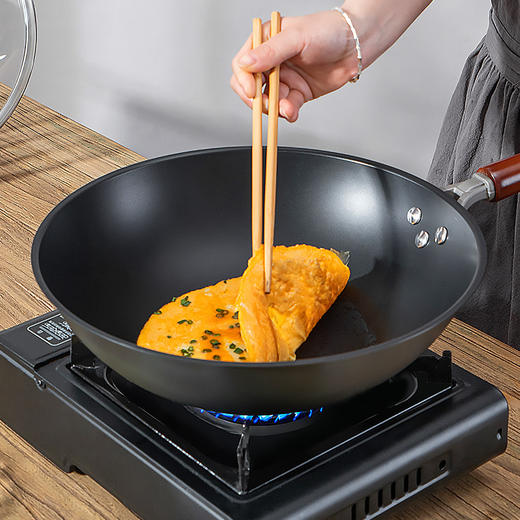 德铂优质精铁不锈炒锅 平底窒氮炒菜锅不粘锅无涂层炒锅 商品图2