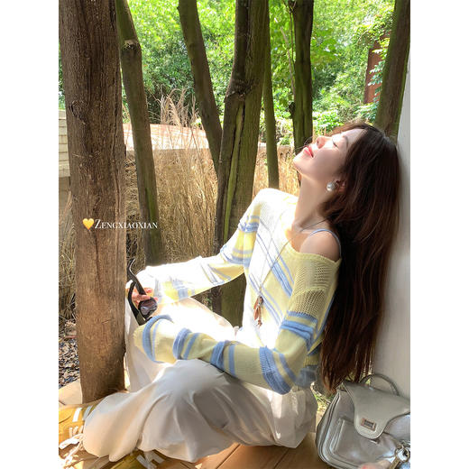 <曾小咸推荐>黄蓝条纹针织罩衫背心两件套 商品图2