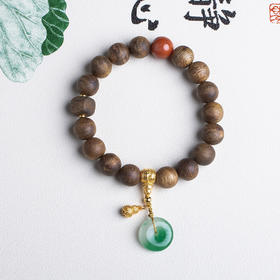 xy0469沉香+南红非洲翠平安扣手串