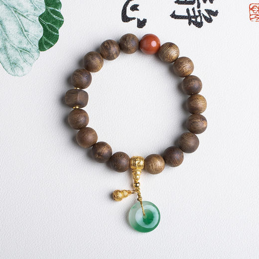 xy0469沉香+南红非洲翠平安扣手串 商品图0