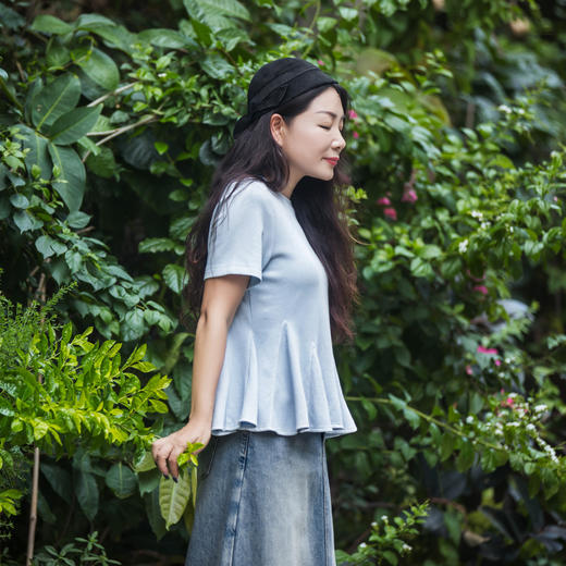 【林栖设计小店】【植物染】荷叶边T恤宽松简约百搭2025秋季新款短袖上衣1952134B 商品图5