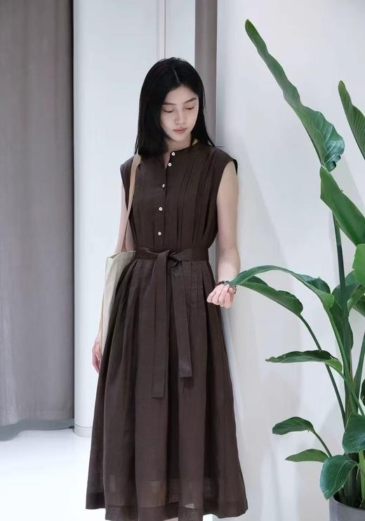 之禾法式重工苎麻平纹中长款连衣裙显瘦连衣裙 商品图5