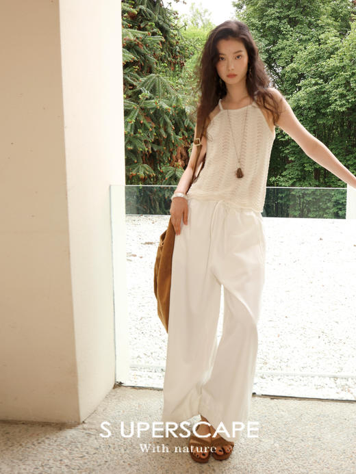 【限时7折 买六免一】素舶 日本进口和纸纱凉感透气度假感波浪镂空吊带 商品图1