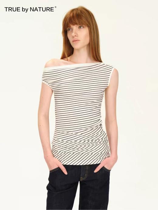 TRUE by NATURE/25SUT10/斜肩条纹短袖T恤 商品图1