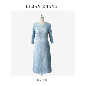 E“定制”——静奢风——风尚之选———  “蓝影逸姿”花苞领A摆裙 2501030