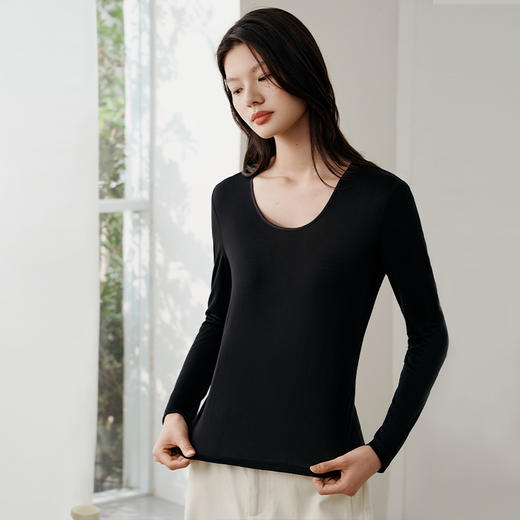 金三塔真丝针织打底衫女100%桑蚕丝纯色U领打底上衣亲肤保暖内衣（限价款） NZFFC720 商品图1