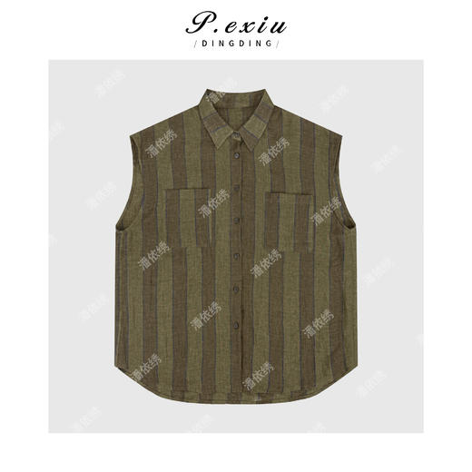 04-3潘依绣丁丁宠粉【维纳斯】100%亚麻色织条纹无袖马甲衬衣W-63158 商品图1