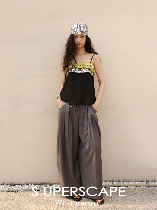 素舶 棉混纺轻盈透气抽绳大口袋褶间腰部系带设计感气球裤休闲裤 商品图2