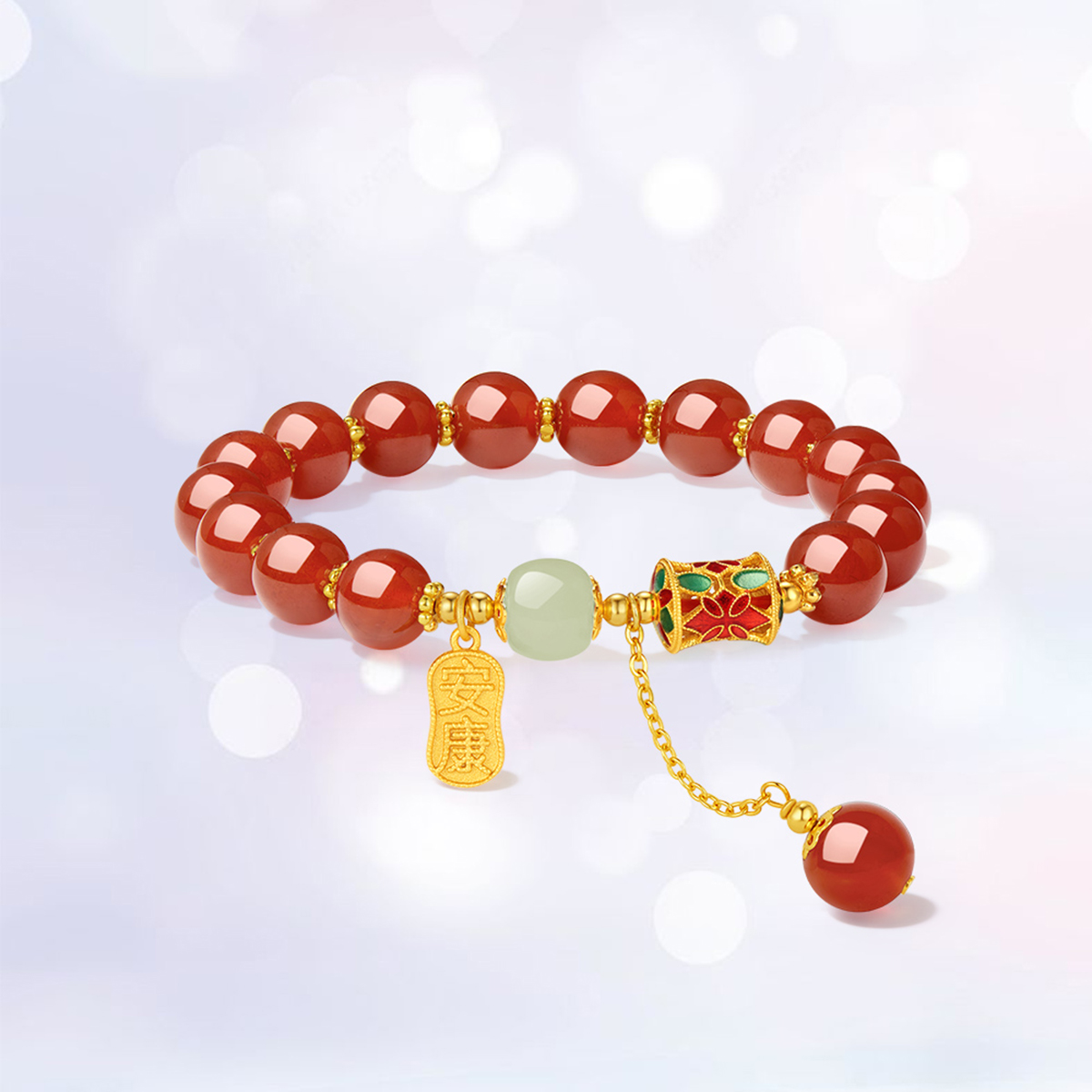 周大生红玛瑙玉髓手链女款相思豆红豆手串闺蜜送女友生日礼物