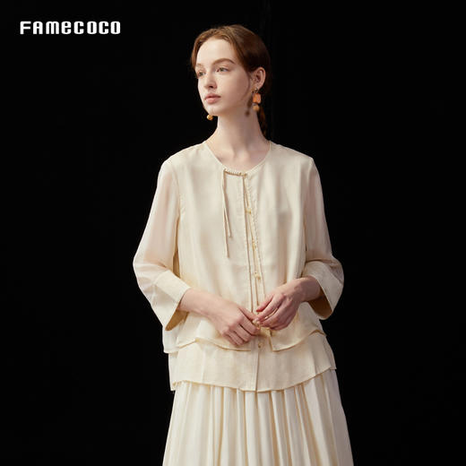 设计师品牌FAMECOCO中式盘扣七分袖圆领衬衫上衣25夏新FAD3BA003 商品图2