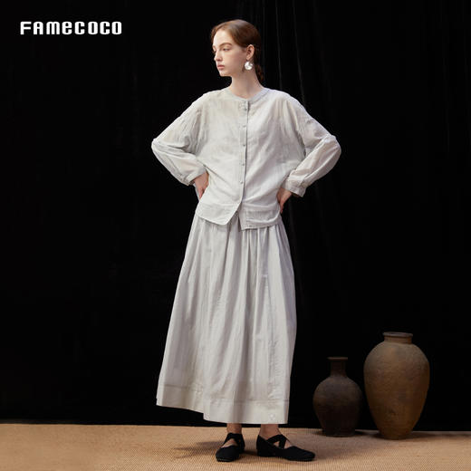 设计师品牌FAMECOCO刺绣简约宽松圆领长袖衬衣F25夏新AD3BH027 商品图4