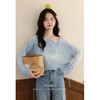 【6折秒杀】鹿向南「潮汐海岸」蓝色长袖针织衫女早秋设计感外穿镂空罩衫上衣 商品缩略图0