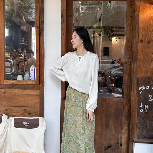 火桐hooton 花环锦簇 19姆米双乔卷边编织真丝上衣795098 商品图3