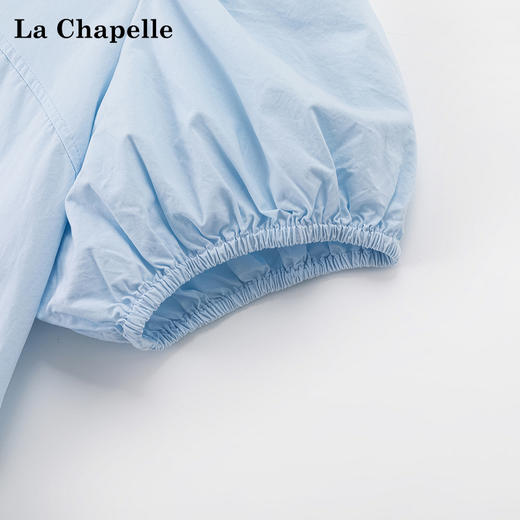 会员福利【100棉！透气亲肤】拉夏贝尔/La Chapelle法式纯色圆领后背交叉系带泡泡袖连衣裙长裙女 商品图4