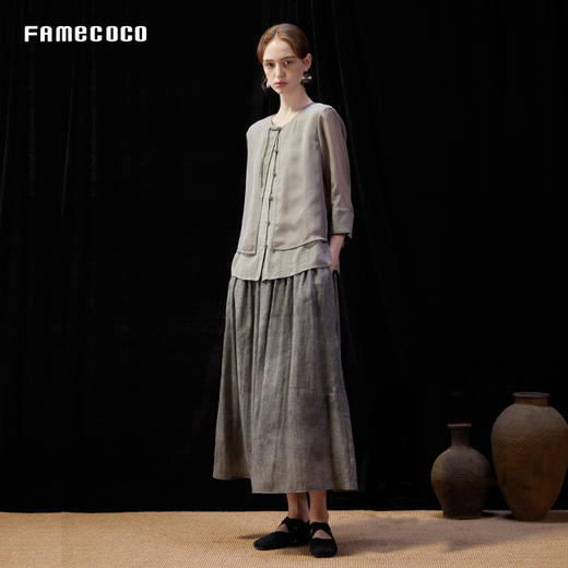 设计师品牌FAMECOCO炒色天丝亚麻伞裙A字半身裙25夏新FAD3HA025 商品图4