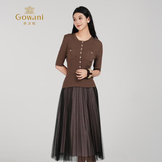 乔万尼新品时尚法式大圆领显瘦修身针织T恤EZ2M122 商品图1