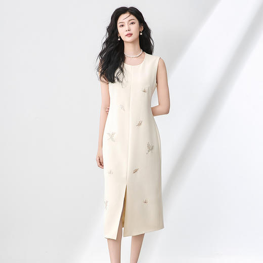 「高货wl」全新升级【铂金会员358/天猫479/差价121】(00553)洛诗琳优雅钉珠亮片连衣裙2025夏季圆领显瘦无袖背心裙 商品图1