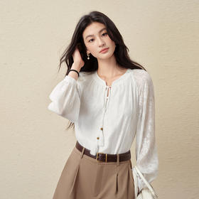 【严选】诗凡黎波西米亚风剪花流苏绳衬衫2025秋新款宽松法式气质小上衣女7G7320671