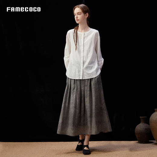 设计师品牌FAMECOCO炒色天丝亚麻伞裙A字半身裙25夏新FAD3HA025 商品图3