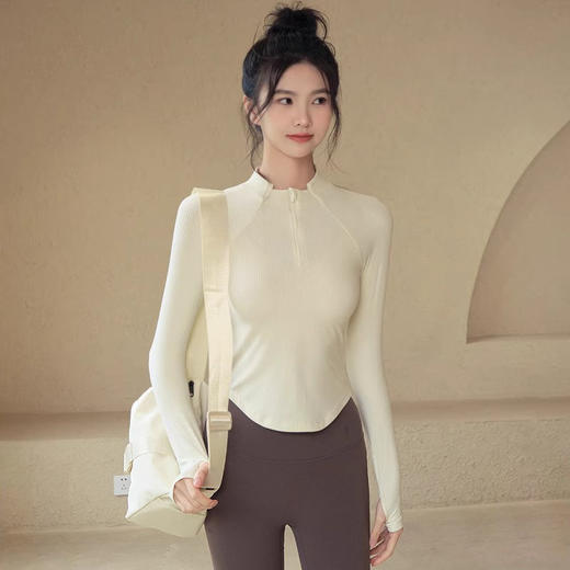 跃牌【轻匀系列】瑜伽服长袖女立领半拉链修身运动上衣t恤薄款透气健身服CX639 商品图0