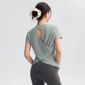 跃牌【轻匀系列】竹节纱夏季透气瑜伽T裇镂空美背运动上衣女瑜伽服圆领健身短袖夏UTX41025