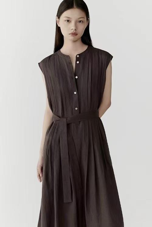 之禾法式重工苎麻平纹中长款连衣裙显瘦连衣裙 商品图6