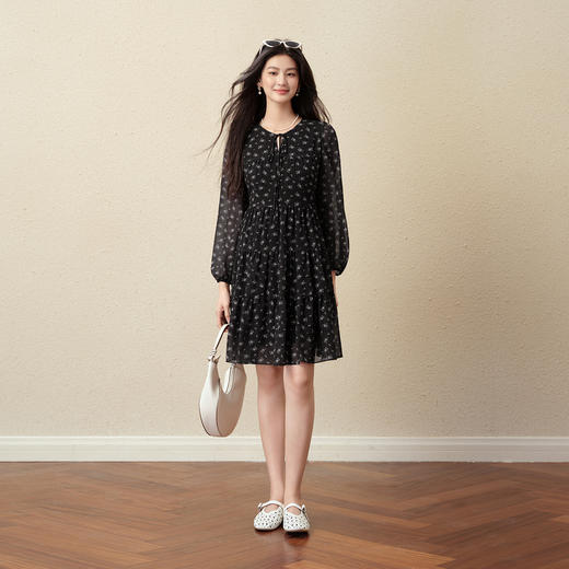 【严选】诗凡黎假日风碎花收腰雪纺连衣裙25秋新款法式浪漫显瘦系带蓬蓬裙7G7490791 商品图1