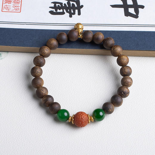 xy0468沉香+碧玉南红回纹珠手串 商品图3