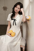 鹿向南「风起时分」杏色法式显瘦收腰蝴蝶结短袖连衣裙女夏季长裙 商品缩略图5