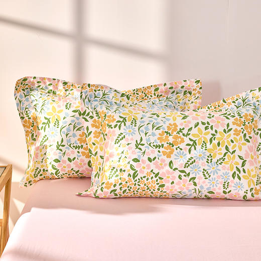 多喜爱 全棉斜纹四件套 花间满园 【花边工艺】【精美刺绣】柔软舒适 耐洗耐用 不易起球 双面设计 宽边枕套 商品图4