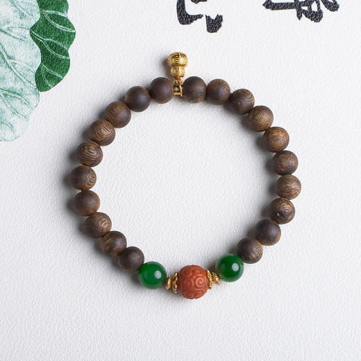 xy0468沉香+碧玉南红回纹珠手串 商品图0