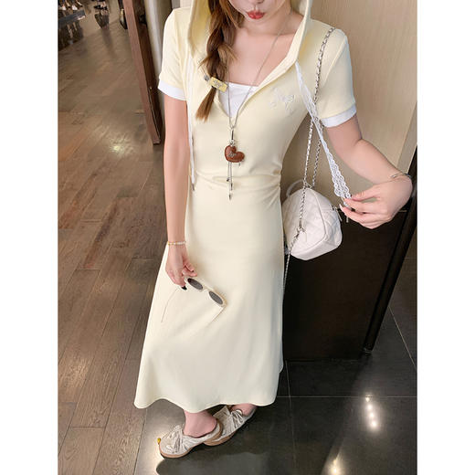 <曾小咸推荐>韩系连帽修身显瘦V领连衣裙长裙 商品图1