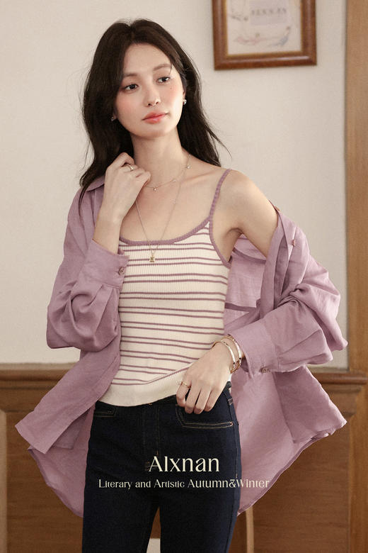 鹿向南「如风有信」拼色条纹吊带背心夏季新款百搭外穿通勤上衣女 商品图5