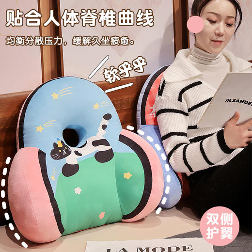 自然醒超柔水晶绒多巴胺小猫中孔加高印花腰靠QYL 商品图2