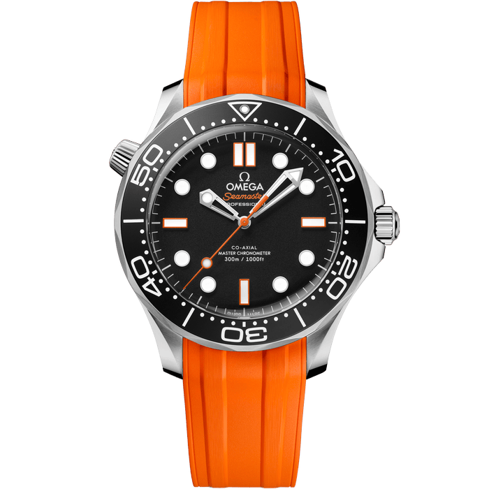 欧米茄海马系列 300米潜水表 42毫米, 精钢表壳 搭配 橡胶表带