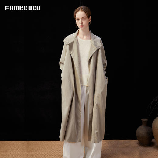 Famecoco范可儿简约通勤长款立领风衣外套宽松慵懒范 FAD1AT010 商品图0