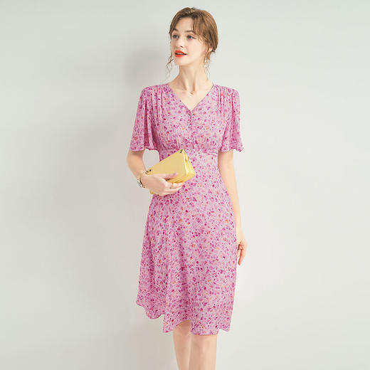 「高货kbnq」全新升级【铂金会员514/天猫699/差价185】(03029)洛诗琳气质桑蚕丝连衣裙2025夏季超高腰显瘦印花真丝裙 商品图1