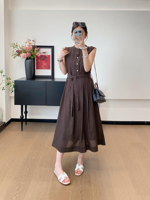 之禾法式重工苎麻平纹中长款连衣裙显瘦连衣裙 商品图4