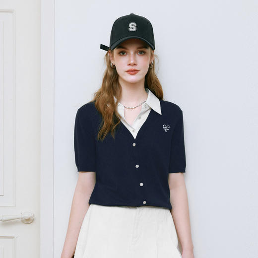 【商场同款】诗凡黎高智感假两件针织衫2025夏新款短袖3G4230861 商品图2