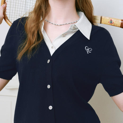 【商场同款】诗凡黎高智感假两件针织衫2025夏新款短袖3G4230861 商品图3