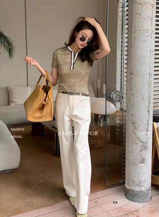 赛琳新款POLO领镂空莱赛尔天丝花纱复古衫 商品图1